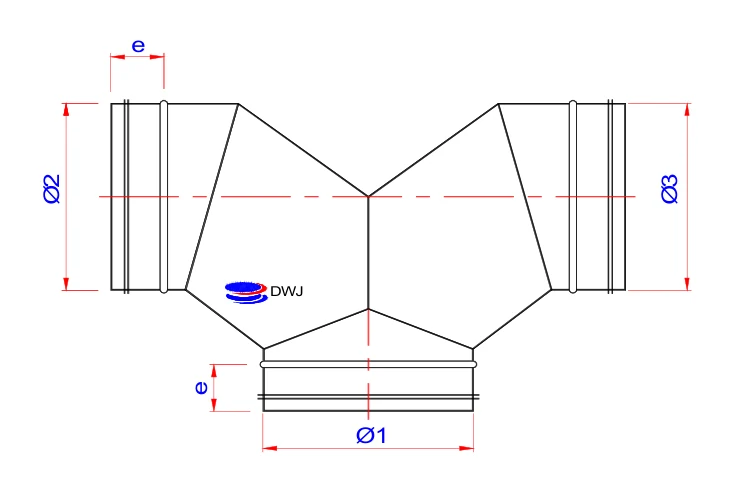 Dimension drawing 180° Y-pieces