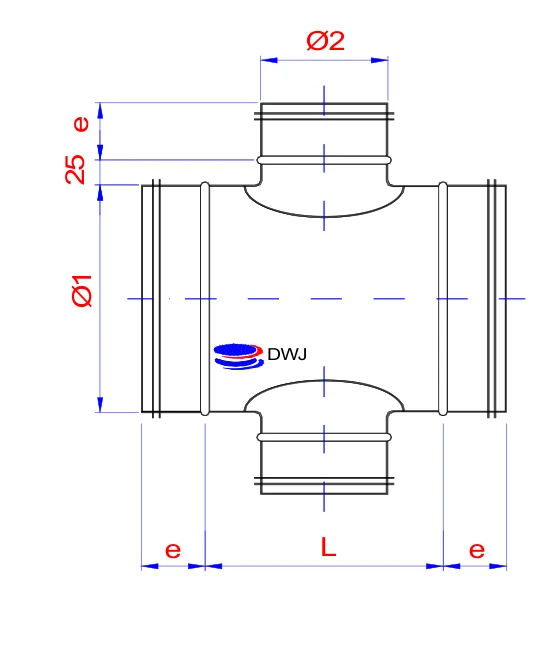 Dimension drawing 90° concentric crosses