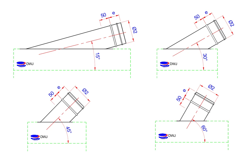 Dimension drawing Angled flat take-offs