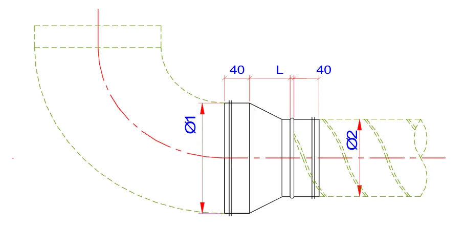 Dimension drawing Pressed reducers, female–male