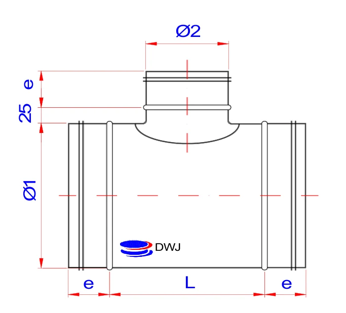 Dimension drawing 90° tees