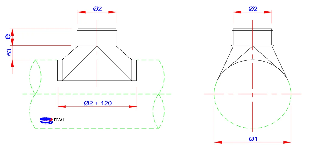 Dimension drawing Handmade saddle connectors, symmetrical